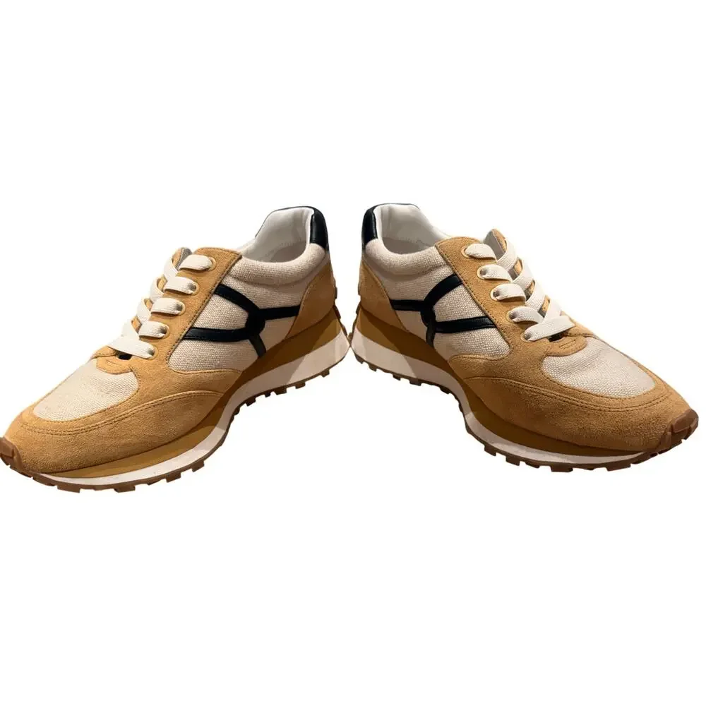 Veronica Beard Retro Runner Canvas Suede Sneaker Tan Cream Black Size 11 - Picture 7 of 8